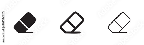 Bild auf Leinwand Eraser icon set for correcting mistakes and school supplies, black silhouette an