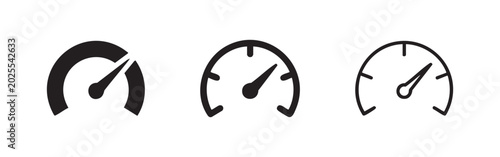 Foto Speedometer or gauge icon set showing speed or performance, black silhouette and
