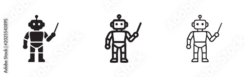 Fotografie AI Robot Teacher Holding Pointer Icon Set - Educational Technology and Automatio