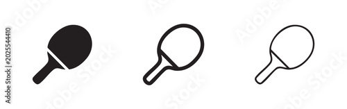 Quadro su tela Three icons of a ping pong paddle: solid, outlined, and minimalist line art