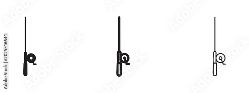 Tableau sur toile Icon Set: Fishing Rod, Silhouette, Outline, and Filled Outline