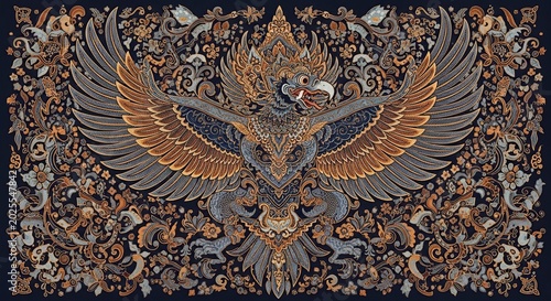 Garuda Artwork with Intricate Floral Pattern for Decorative Print