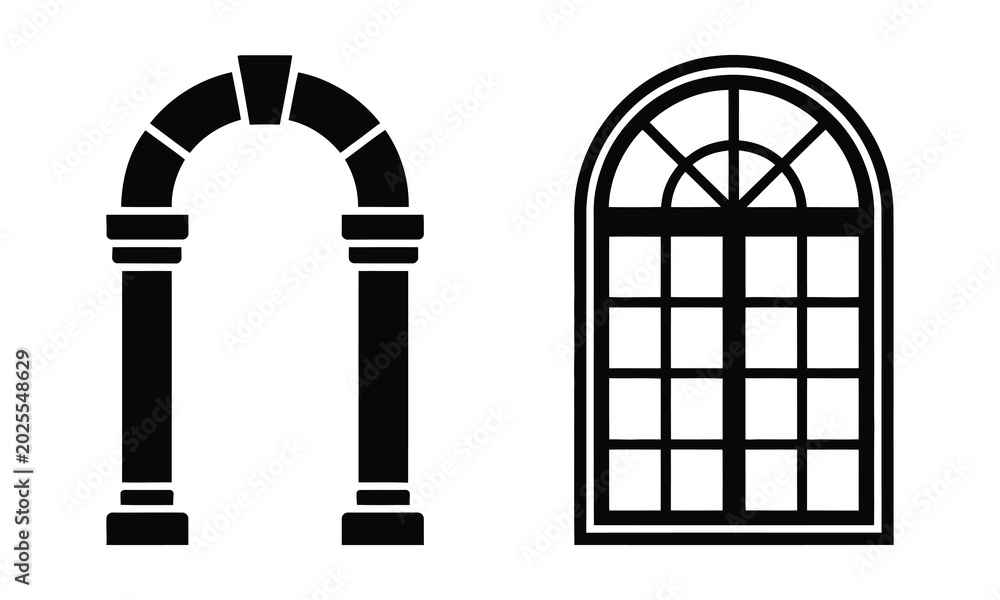 Fototapeta premium Black and white architectural arch and window vector illustration