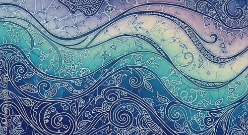 Batik Style Wave Pattern in Blue and Purple Gradient Colors