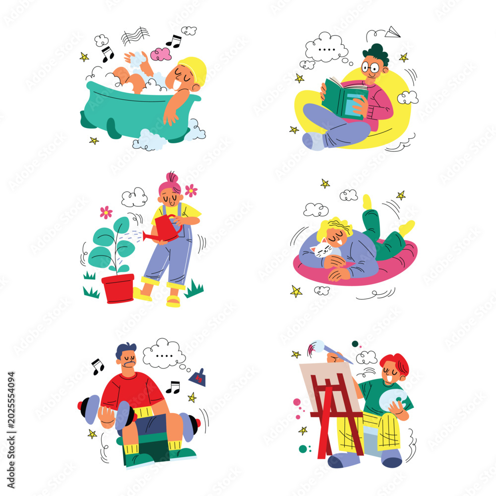 Fototapeta premium Colorful Self Care Lifestyle Activity Illustration