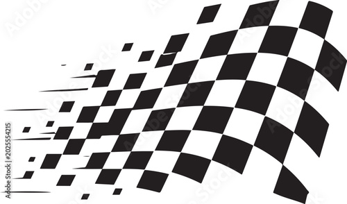Black and white checkered racing flag icon with motion speed lines effect