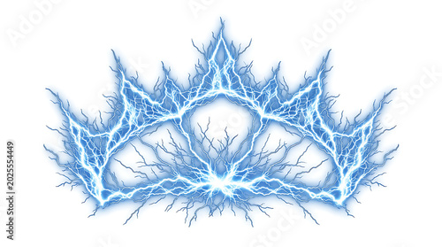 Vibrant blue electrical lightning crown symbolizing power and energy isolated on pure white background for dynamic digital design art