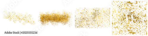 Four different gold glitter textures isolated on transparent background