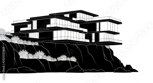 Photos Modern Cliffside Mansion Architectural Vector Illustration