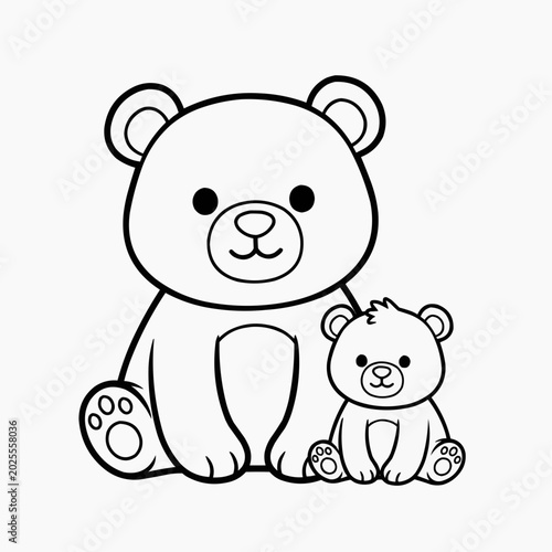 Canvas Print Minimalist Bear Family Vector Outline for Children Coloring