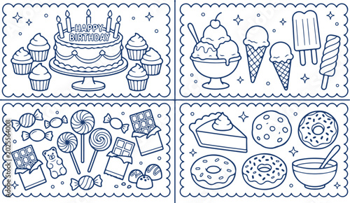 Bild auf Leinwand Birthday cake cupcakes ice cream donuts pie and candy for party celebration
