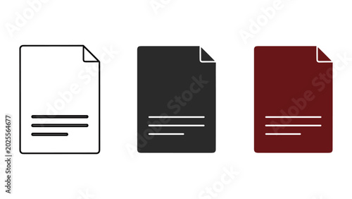 Document page icon set for text files and digital content management in flat vector design representing office data and business communication