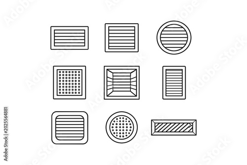 Collection of various ventilation grate and vent icons in a clean line art style