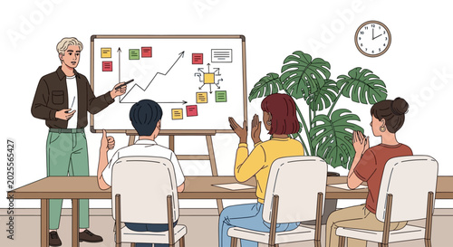 Business meeting, presentation, office training, teamwork vector illustration
