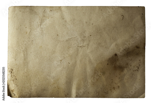 Photos Isolated aged vintage photo paper back with dark stains, fold marks, distressed texture and worn archival surface on transparent background