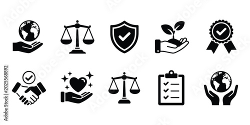 Obraz na płótnie Corporate ethics vector icon collection with governance, trust, transparency, and professional standards symbols