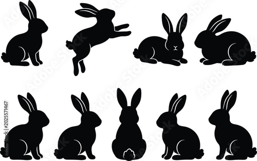 Quadro su tela Rabbit silhouette collection showing various poses including sitting, leaping, a