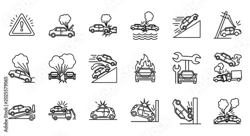 Foto Construction icons, 20 black line icons, roadwork symbols, engineering signs, in