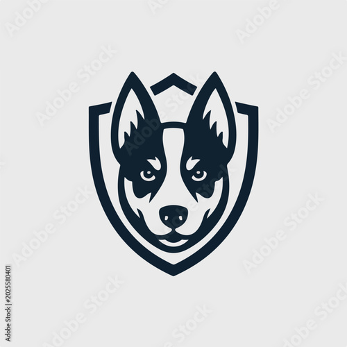 Professional vector illustration of a strong cattle dog head mascot design featuring sharp lines and bold shapes suitable for sports branding or creative corporate identity projects