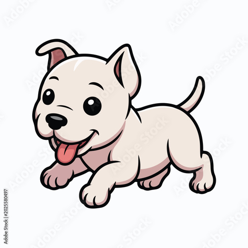 Cute little white puppy cartoon character running with a happy expression in a vibrant vector illustration style suitable for various creative design and web projects