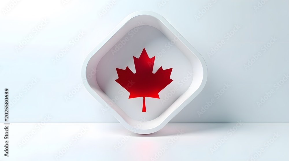 Fototapeta premium A red maple leaf symbol on a white background in a diamond shape