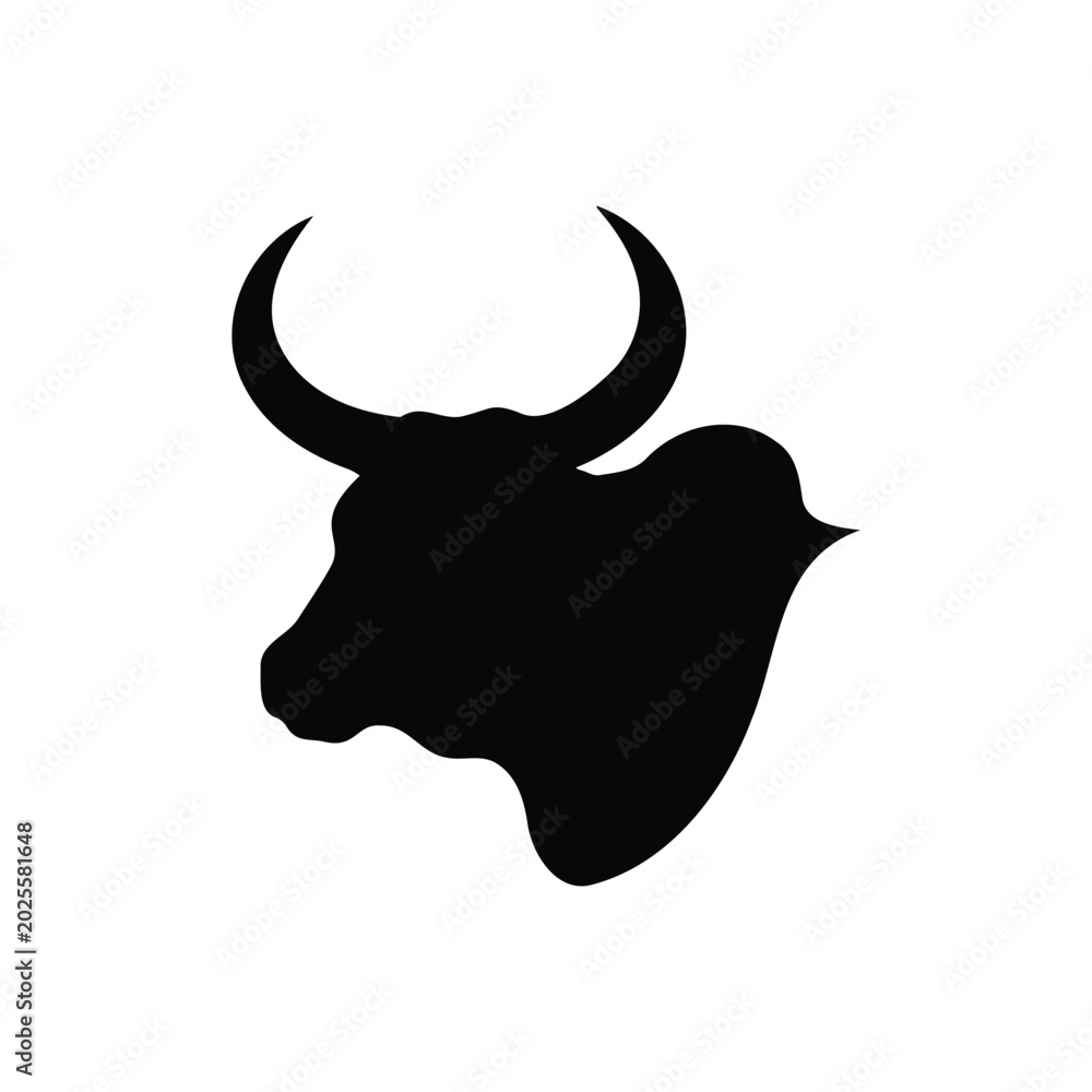 Fototapeta premium Zebu head silhouette icon vector flat design.