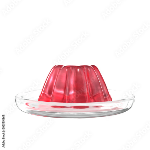 Fotografía Red jelly dessert on glass plate, side view, transparent background, 3D renderin