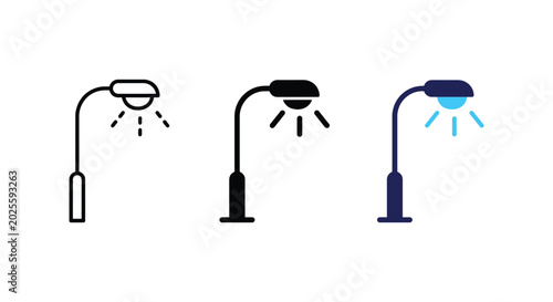 Foto Street lamp icon set representing urban lighting, illumination, and design in ou