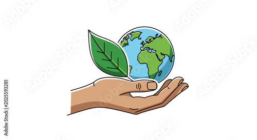 Εκτύπωση καμβά Hand holding globe with green leaves.