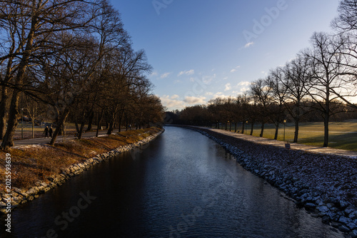 Canvas Print Winter morning view along Djurgården river, Stockholm, Sweden.