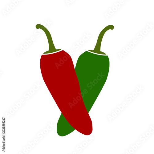 Red green chilli peppers icon for spicy food products and designs 
