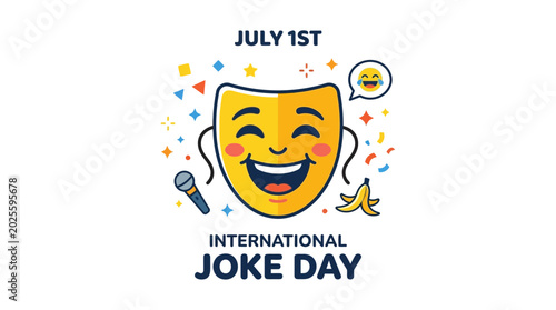 International Joke Day July 1st Celebration with Comedy Mask and Microphone
