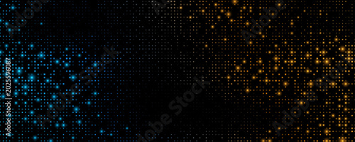 Foto Digital glowing blue and orange pixels matrix pattern on black background