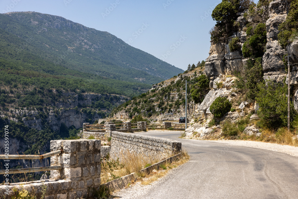 Fototapeta premium Breathtaking views from The Route des Crêtes on the Gorges du Verdon a deep, steep canyon formed by the Verdon River located in the Alpes-de-Haute-Provence region of Southeastern France.
