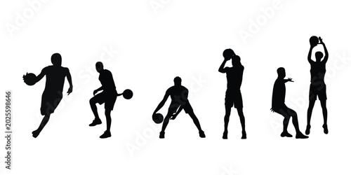 Fotografía Basketball players silhouettes set with athletes in various action poses like ru