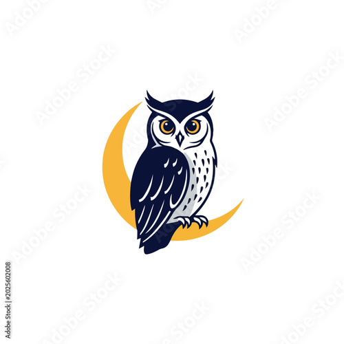 night owl crescent moon flat vector logo template