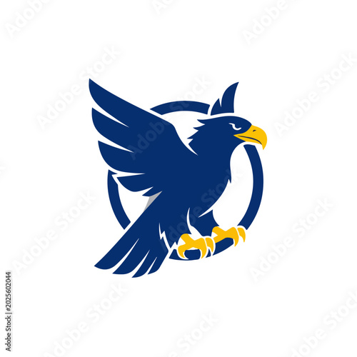 Navy Blue Golden Yellow Eagle Mascot Vector Logo Template