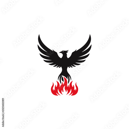 Phoenix Black Red Fire Bird Logo Template