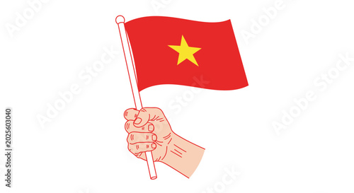 Schilderij op canvas Hand holding Vietnamese flag waving, isolated on white background