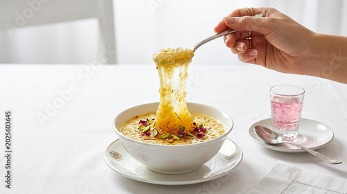 Gulf Sago Pudding in White Bowl – Sweet Pearl Tapioca Middle Eastern