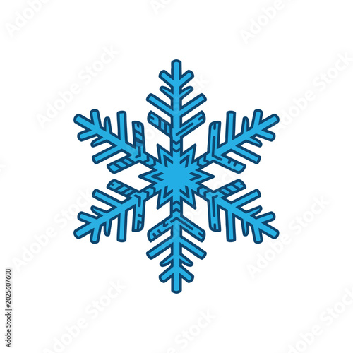 Stylized blue snowflake icon with geometric pattern isolated on white background.
