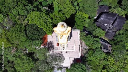 Drone View of Buddha in the mountains of thailand	