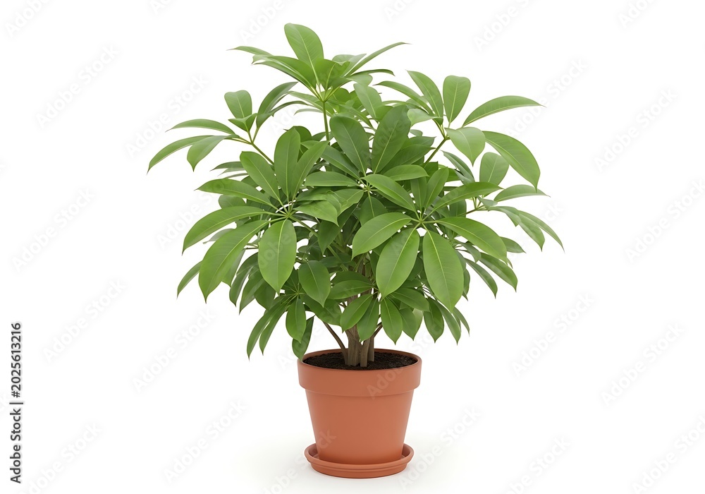 Fototapeta premium Lush green potted plant with broad leaves thriving indoors isolated on white background