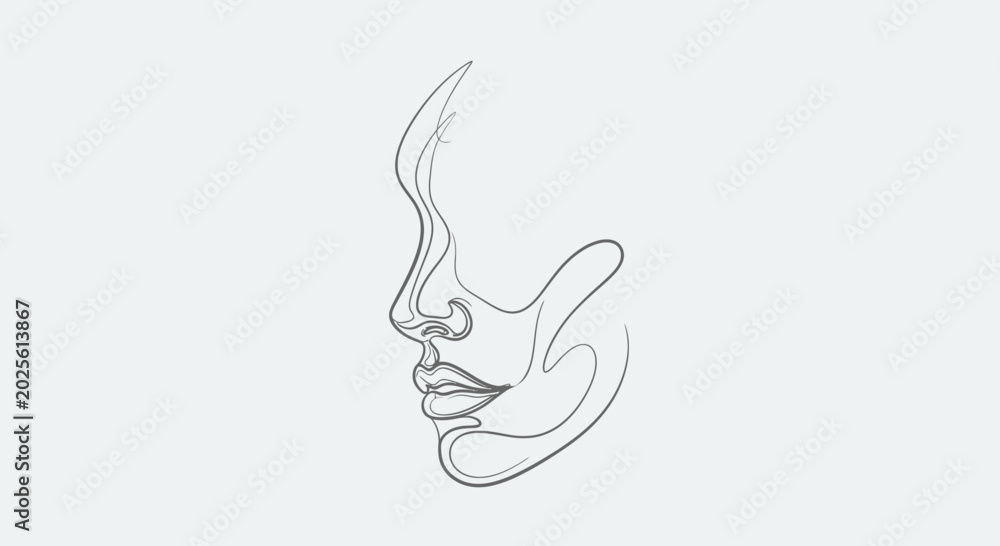 Fototapeta premium Minimalist single line drawing of a woman's profile, abstract face art, elegant and modern.