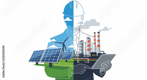 Engineer overseeing energy transition from fossil fuels to renewables