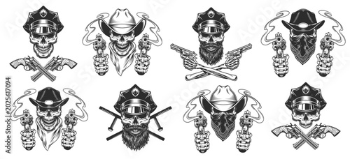 Konstfotografi Skulls with guns hats