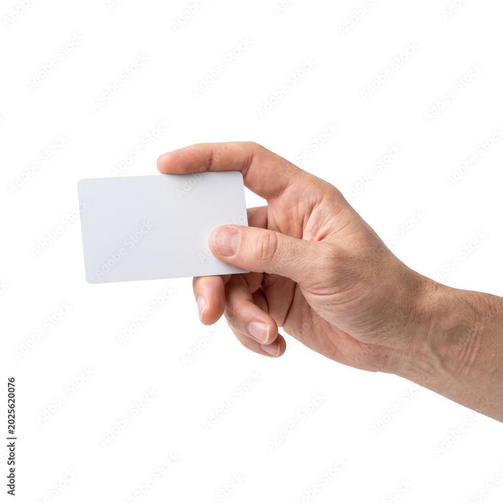 Obraz premium Hand holding blank business card isolated on transparent background