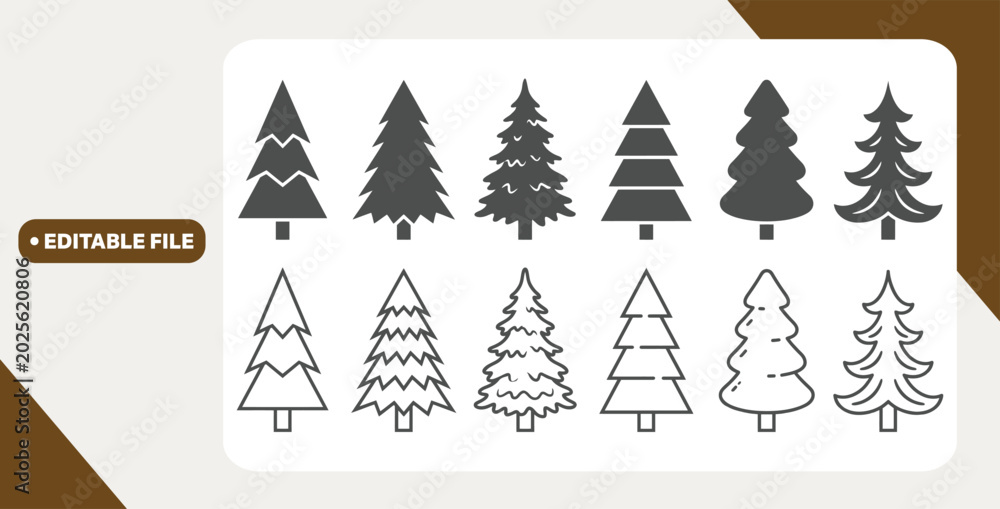 Obraz premium Pine icon set. Fir tree vector set.
