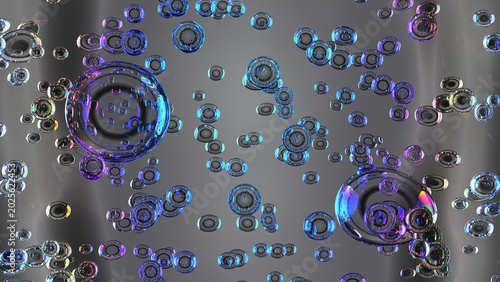 Foto Iridescent floating bubbles overlay on semi transparent background