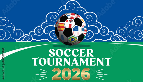 фотографія Soccer ball and international flags 3D vector design, symbolizing worldwide football tournament celebration and sportsmanship spirit